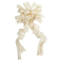 Ivory and Gold Glitter Deluxe Tree Topper Bow with Streamers Tree Toppers|