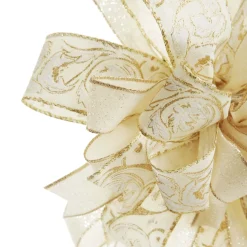Ivory and Gold Glitter Deluxe Tree Topper Bow with Streamers Tree Toppers|