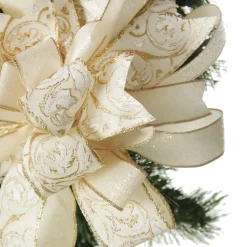 Ivory and Gold Glitter Deluxe Tree Topper Bow with Streamers Tree Toppers|