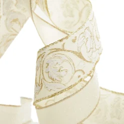 Ivory and Gold Glitter Deluxe Tree Topper Bow with Streamers Tree Toppers|