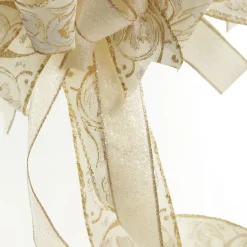Ivory and Gold Glitter Deluxe Tree Topper Bow with Streamers Tree Toppers|