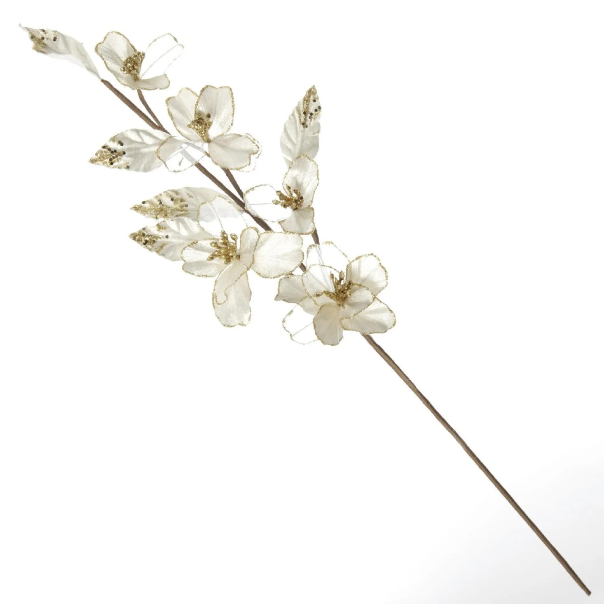 Ivory Flower Blossom Stem with Gold Glitter Christmas Sprays|