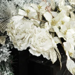 Ivory Flower Blossom Stem with Gold Glitter Christmas Sprays|