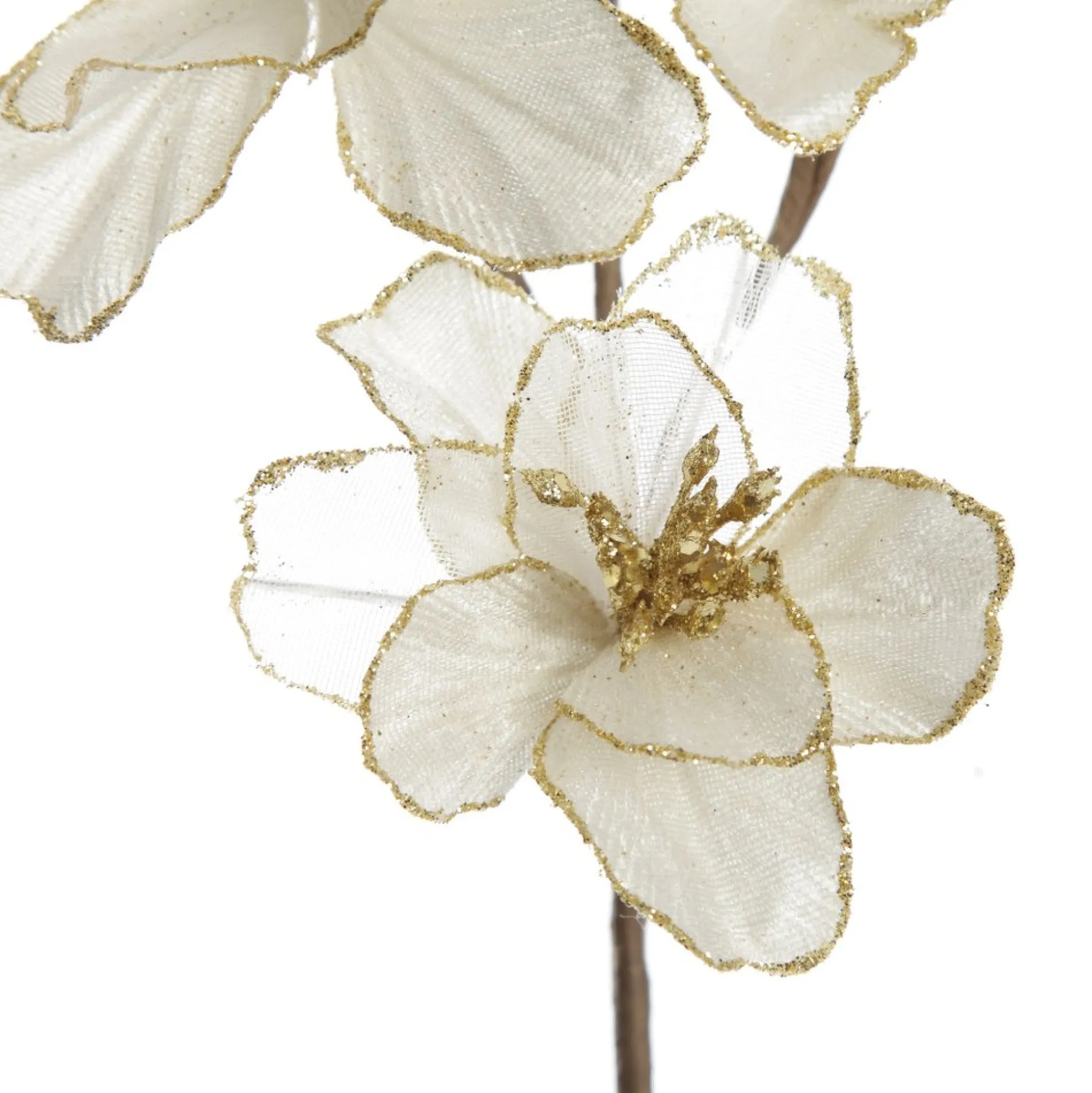 Ivory Flower Blossom Stem with Gold Glitter Christmas Sprays|