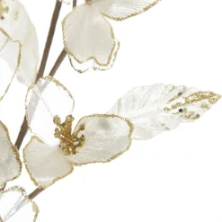 Ivory Flower Blossom Stem with Gold Glitter Christmas Sprays|