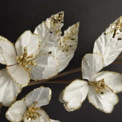 Ivory Flower Blossom Stem with Gold Glitter Christmas Sprays|