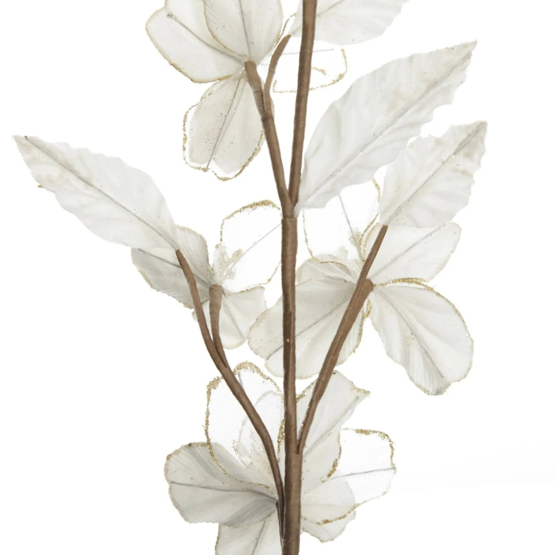 Ivory Flower Blossom Stem with Gold Glitter Christmas Sprays|