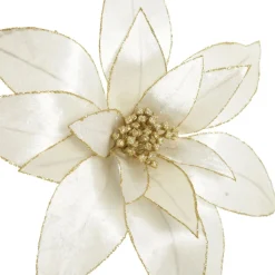 Ivory Lily Flower Stem with Gold Glitter Trim Christmas Flowers|