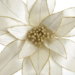 Ivory Lily Flower Stem with Gold Glitter Trim Christmas Flowers|