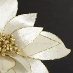 Ivory Lily Flower Stem with Gold Glitter Trim Christmas Flowers|