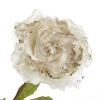 Ivory Peony Flower Stem with Green Leaves Christmas Flowers|