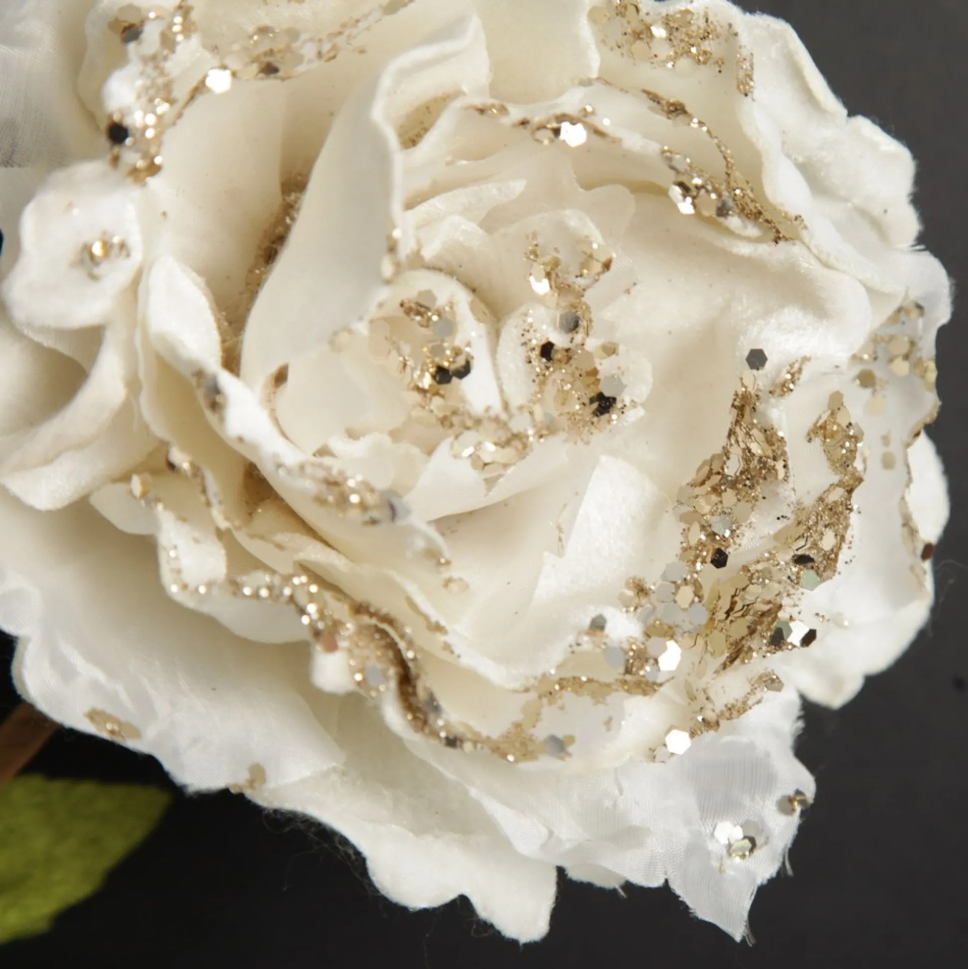 Ivory Peony Flower Stem with Green Leaves Christmas Flowers|