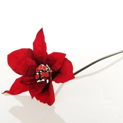 Jewelled Red Poinsettia Flower Pick - Medium Christmas Flowers|