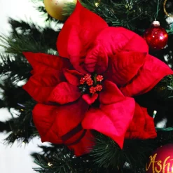 Jewelled Red Poinsettia Flower Pick - Medium Christmas Flowers|
