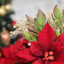Jewelled Red Poinsettia Flower Pick - Medium Christmas Flowers|