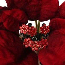 Jewelled Red Poinsettia Flower Pick - Medium Christmas Flowers|