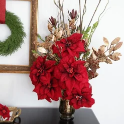 Jewelled Red Poinsettia Flower Pick - Medium Christmas Flowers|