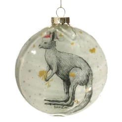Kangaroo with Santa Hat Glass Disc Glass Hearts And Discs|Kangaroo With Santa Hat Glass Disc
