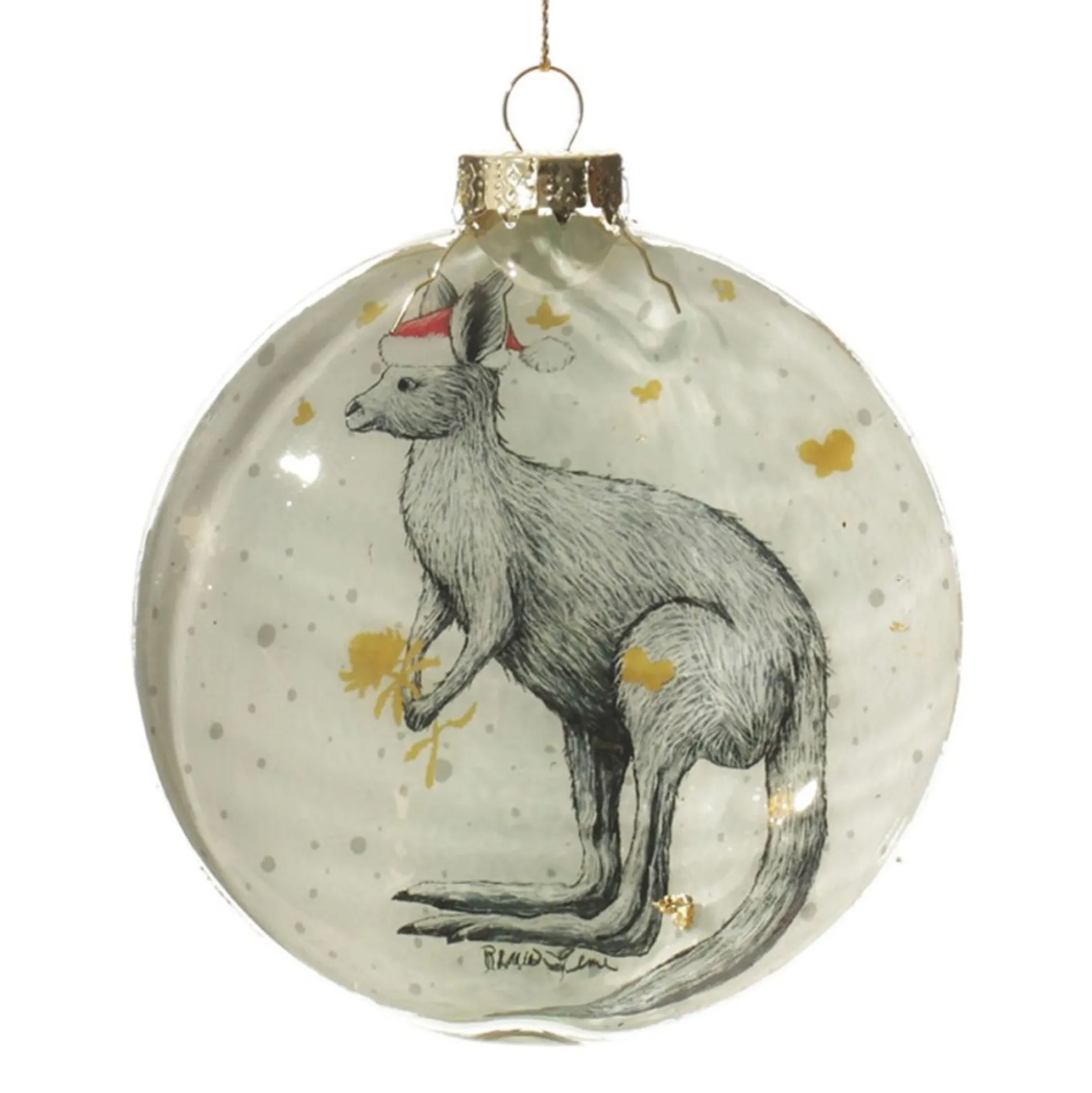 Kangaroo with Santa Hat Glass Disc Glass Hearts And Discs|Kangaroo With Santa Hat Glass Disc