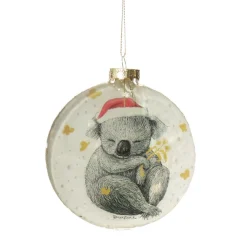 Koala with Santa Hat Glass Disc Glass Hearts And Discs|Koala With Santa Hat Glass Disc
