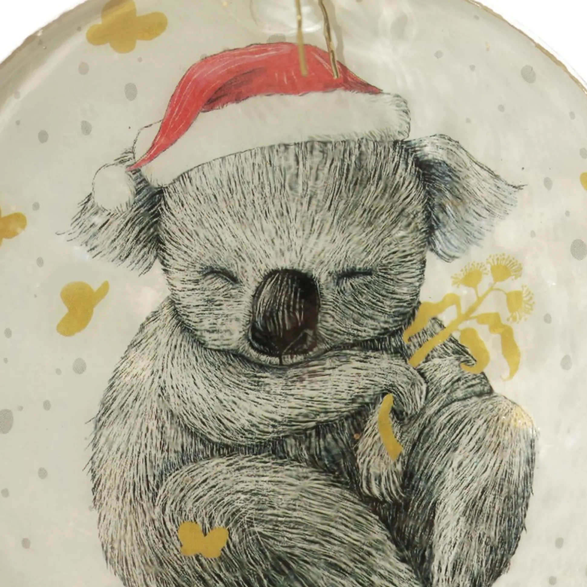 Koala with Santa Hat Glass Disc Glass Hearts And Discs|Koala With Santa Hat Glass Disc