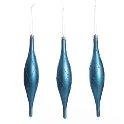 Large Blue Christmas Long Drop Decoration - Set of 3 Finials And Drops|