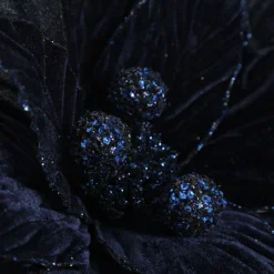 Large Blue Poinsettia Flower Stem with Glitter Trim Christmas Flowers|