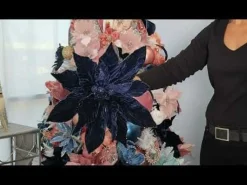 Large Blue Poinsettia Flower Stem with Glitter Trim Christmas Flowers|