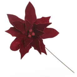 Large Burgundy Poinsettia Flower Stem with Glitter Trim Christmas Flowers|