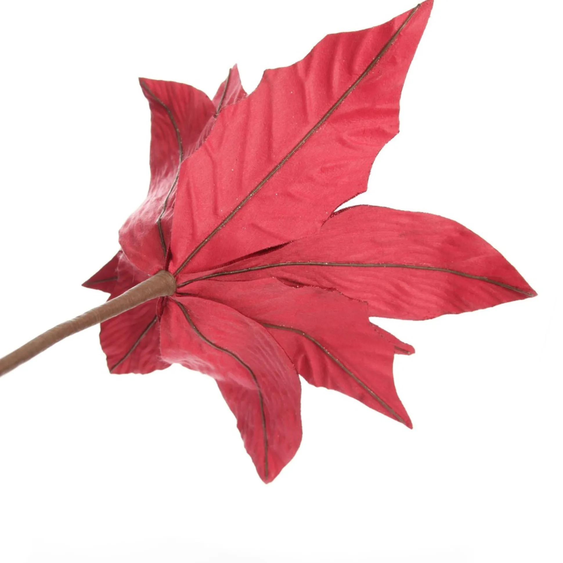 Large Burgundy Poinsettia Flower Stem with Glitter Trim Christmas Flowers|