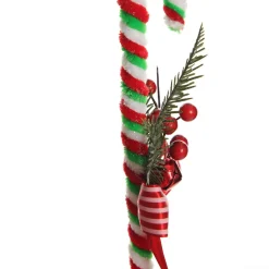 Large Chenille Stick Christmas Candy Cane with Pine and Berries - Set of 2 Christmas Tree Decorations|