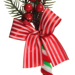 Large Chenille Stick Christmas Candy Cane with Pine and Berries - Set of 2 Christmas Tree Decorations|