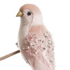 Large Elegant Pink Velvet Bird with Sequins and Feather Tail Butterflies And Birds|
