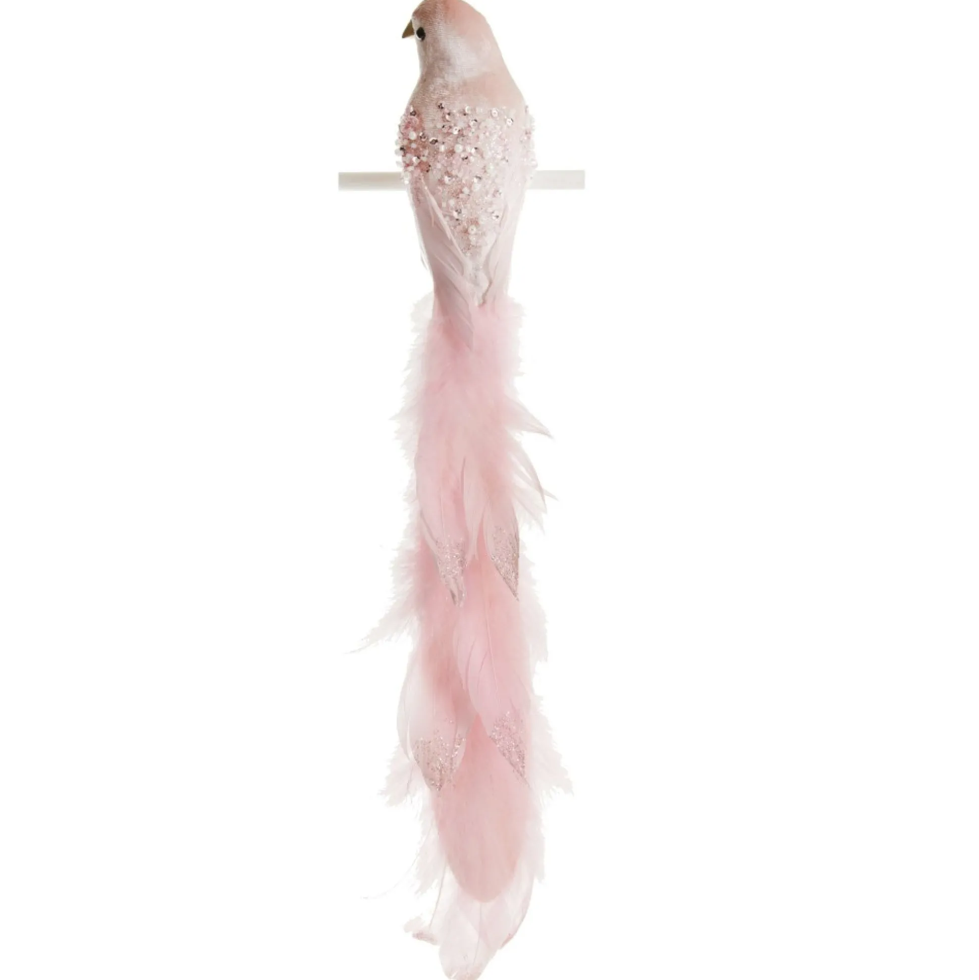Large Elegant Pink Velvet Bird with Sequins and Feather Tail Butterflies And Birds|