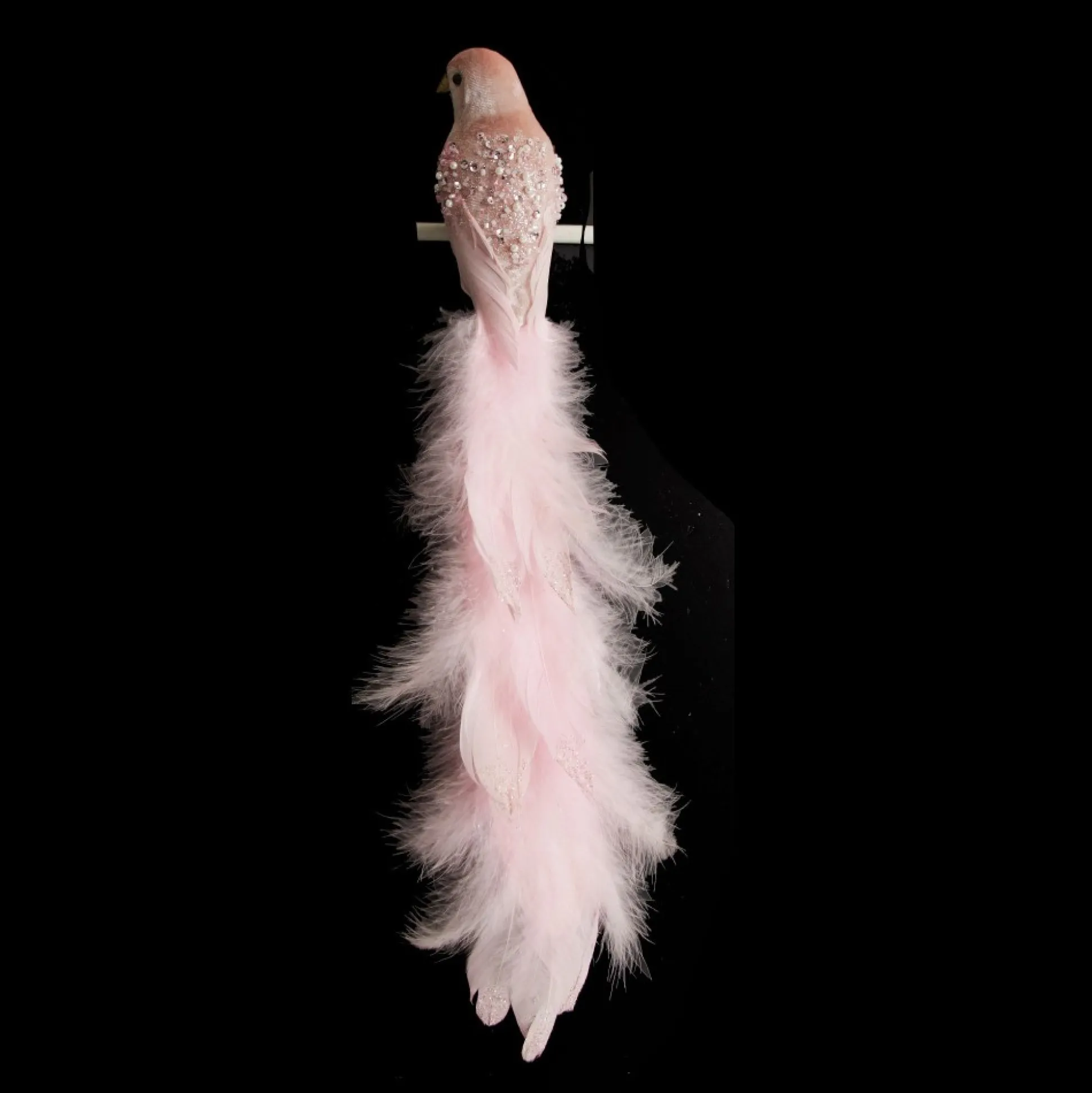 Large Elegant Pink Velvet Bird with Sequins and Feather Tail Butterflies And Birds|