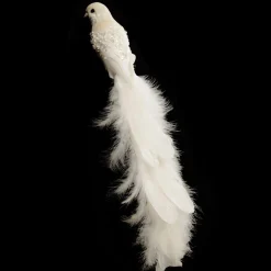 Large Elegant White Bird with Sequins and Feather Tail Butterflies And Birds|