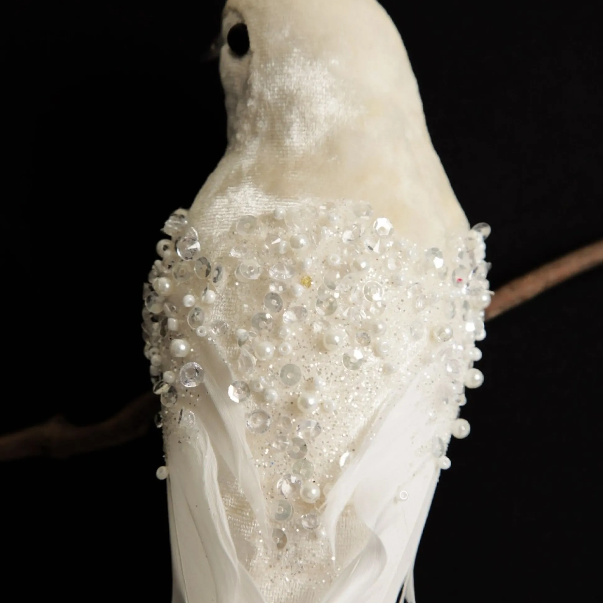 Large Elegant White Bird with Sequins and Feather Tail Butterflies And Birds|