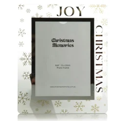 Large Glass Christmas Photo Frame - Gold Snowflakes Joy Photo Gifts|