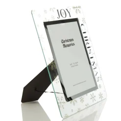 Large Glass Christmas Photo Frame - Gold Snowflakes Joy Photo Gifts|