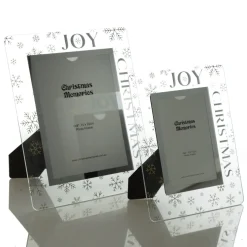 Large Glass Christmas Photo Frame - Gold Snowflakes Joy Photo Gifts|