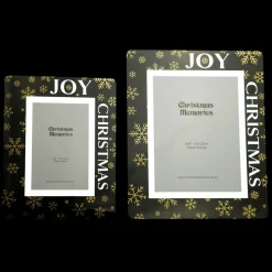 Large Glass Christmas Photo Frame - Gold Snowflakes Joy Photo Gifts|
