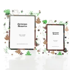 Large Glass Christmas Photo Frame - Gold and Green Trees Photo Gifts|