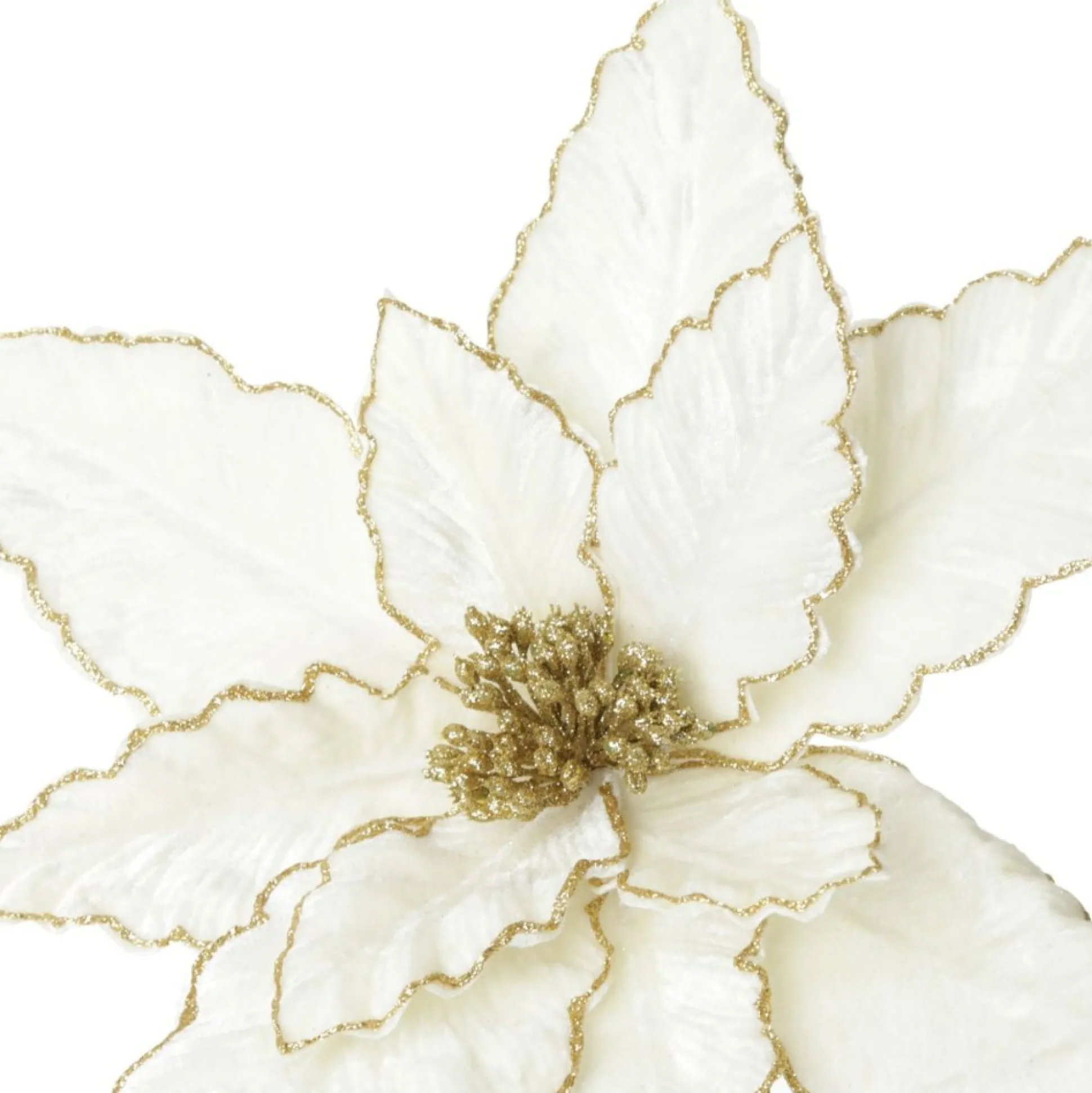 Large Ivory Poinsettia Flower Pick with Gold Glitter Trim Christmas Flowers|