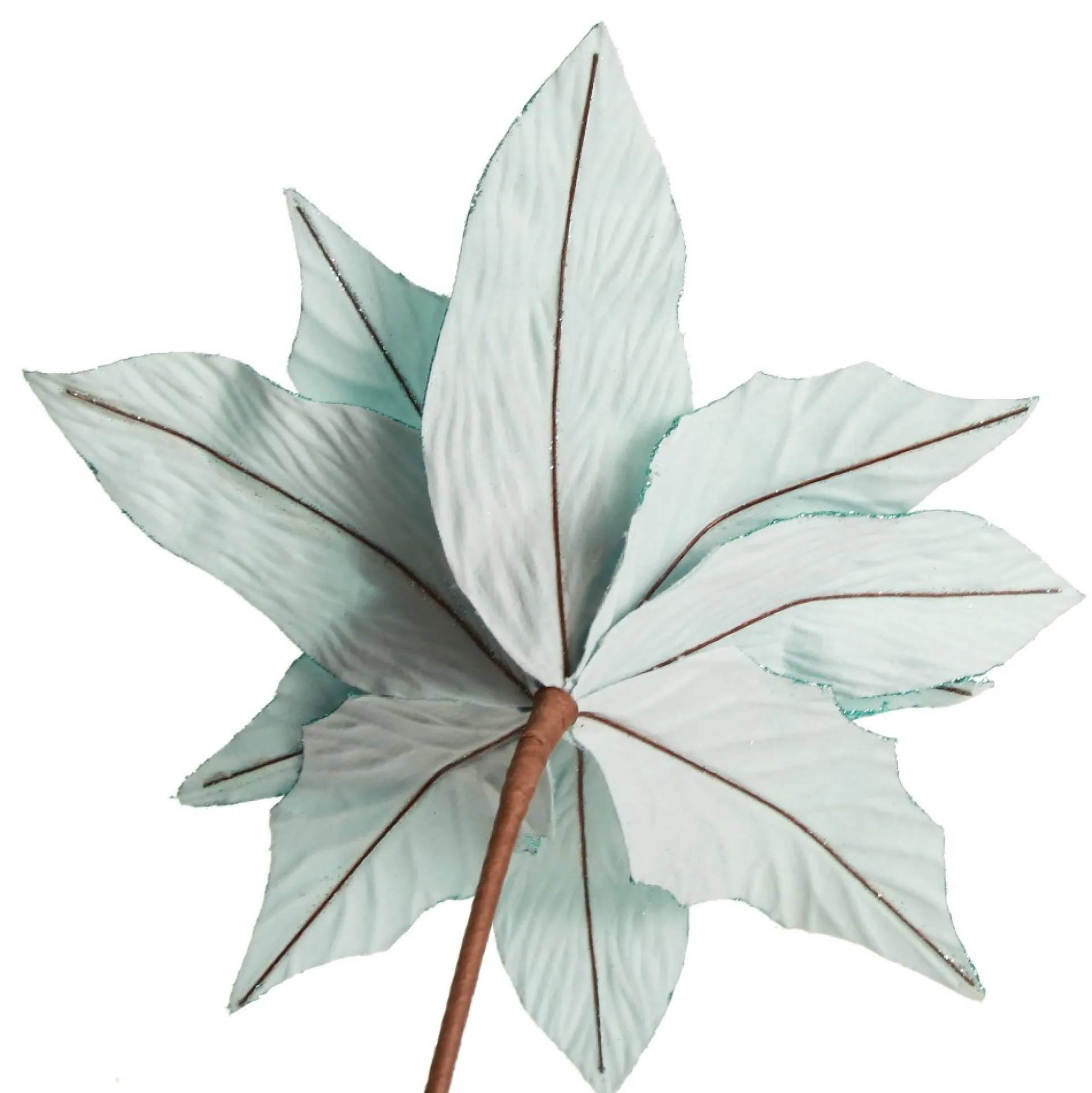 Large Pale Blue Poinsettia Flower Stem with Glitter Trim Christmas Flowers|