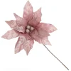 Large Pink Poinsettia Flower Stem with Glitter Trim Christmas Flowers|