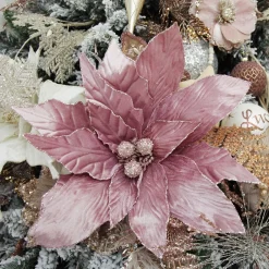 Large Pink Poinsettia Flower Stem with Glitter Trim Christmas Flowers|