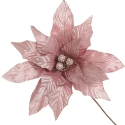 Large Pink Poinsettia Flower Stem with Glitter Trim Christmas Flowers|