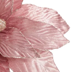 Large Pink Poinsettia Flower Stem with Glitter Trim Christmas Flowers|