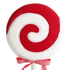 Large Red and White Velvet Swirl Lollipop Christmas Pick Christmas Tree Picks|