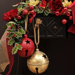 Large Red Metal Bell Decoration Christmas Bells And Bows|